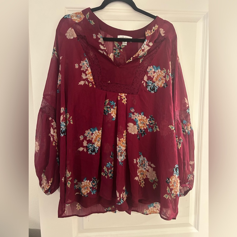 JohnPaulRichard Burgundy Floral Blouse